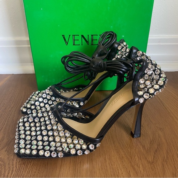 Bottega‎ Veneta Sparkle Stretch Lace-Up Sandal Heels Black 35.5/5.5 - Picture 6 of 10